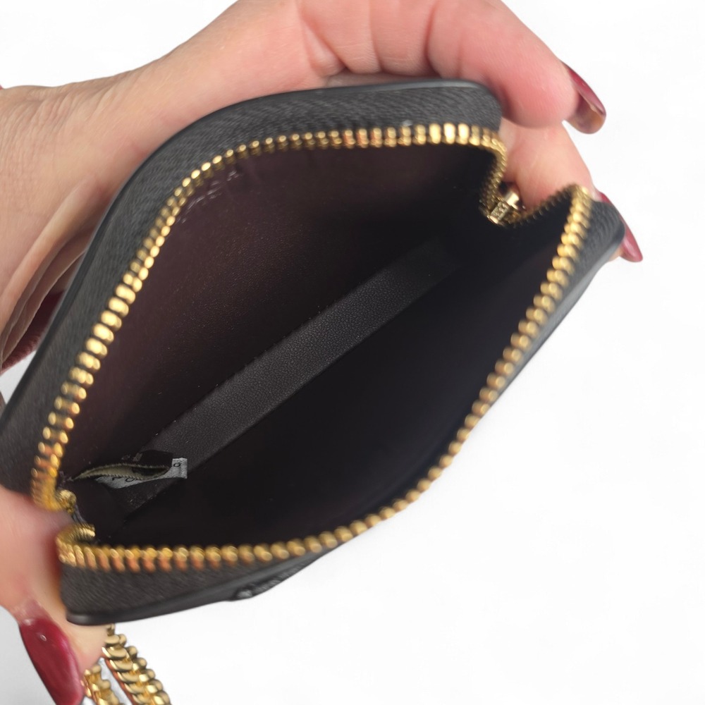 Coach Black Zip Card Case With Quilting Gold Hardware - Picture 3 of 6